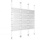 (12) 17'' Width x 11'' Height Clear Acrylic Frame & (6) Ceiling-to-Floor Stainless Steel Satin Brushed Cable Systems with (48) Single-Sided Panel Grippers