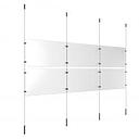 (6) 17'' Width x 11'' Height Clear Acrylic Frame & (4) Ceiling-to-Floor Stainless Steel Satin Brushed Cable Systems with (8) Single-Sided Panel Grippers (8) Double-Sided Panel Grippers