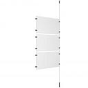 (3) 17'' Width x 11'' Height Clear Acrylic Frame & (1) Ceiling-to-Floor Stainless Steel Satin Brushed Cable Systems with (6) Single-Sided Panel Grippers (6) Double-Sided Panel Grippers