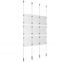 (9) 8-1/2'' Width x 11'' Height Clear Acrylic Frame & (4) Ceiling-to-Floor Stainless Steel Satin Brushed Cable Systems with (12) Single-Sided Panel Grippers (12) Double-Sided Panel Grippers