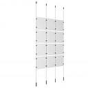 (12) 8-1/2'' Width x 11'' Height Clear Acrylic Frame & (4) Ceiling-to-Floor Stainless Steel Satin Brushed Cable Systems with (16) Single-Sided Panel Grippers (16) Double-Sided Panel Grippers