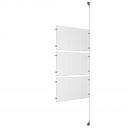 (3) 17'' Width x 11'' Height Clear Acrylic Frame & (1) Aluminum Clear Anodized Adjustable Angle Signature Cable Systems with (6) Single-Sided Panel Grippers (6) Double-Sided Panel Grippers