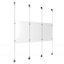 (3) 11'' Width x 17'' Height Clear Acrylic Frame & (4) Aluminum Chrome Polished Adjustable Angle Signature Cable Systems with (4) Single-Sided Panel Grippers (4) Double-Sided Panel Grippers