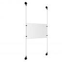 (1) 17'' Width x 11'' Height Clear Acrylic Frame & (2) Aluminum Matte Black Adjustable Angle Signature 1/8'' Diameter Cable Systems with (4) Single-Sided Panel Grippers