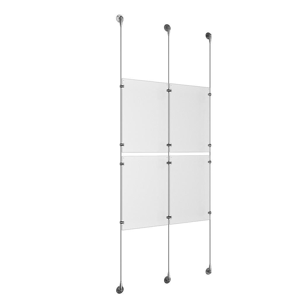 (4) 11'' Width x 17'' Height Clear Acrylic Frame & (3) Stainless Steel Satin Brushed Adjustable Angle Signature 1/8'' Cable Systems with (8) Single-Sided Panel Grippers (4) Double-Sided Panel Grippers