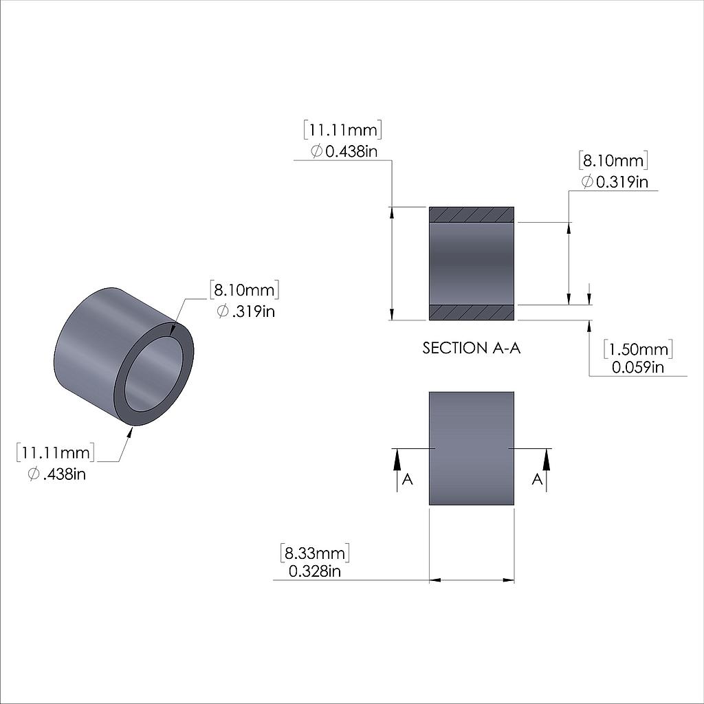 Aluminum Spacer 7/16'' OD x .319'' ID x 21/64'' Long, Plain Aluminum Finish